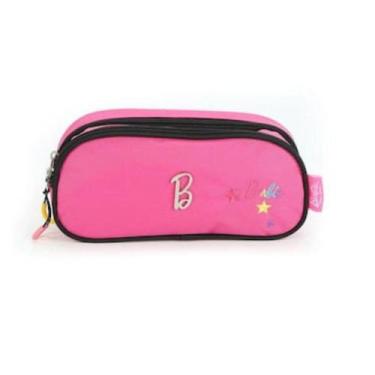 Imagem de Estojo duplo escolar Barbie Logo Rosa/Preto Luxcel, Rosa