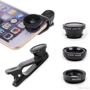 Imagem de Kit De Lentes Para Celular 3 Em 1 Com Olho De Peixe, Macro E Wide - CH