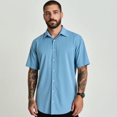 Imagem de Camisa Masculina De Botão Social Azul Claro Manga Curta Viscose - Upcl