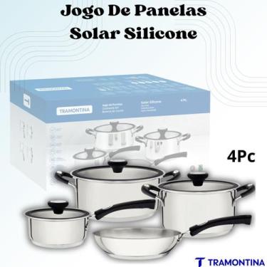 Imagem de Jogo de Panelas Tramontina Solar 4 Peças Aço Inox com Silicone Durabil