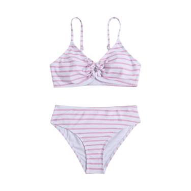 Imagem de Biquíni infantil COZYEASE de 2 peças com nó frontal, rosa listrado