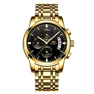 Imagem de Relógio de pulso masculino, relógio de quartzo com data, simples, casual, pulseira de aço inoxidável, cronógrafo, 30 m, à prova d'água e arranhões, dourado 1