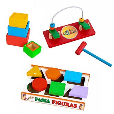 Imagem de Kit Brinquedos Passa Figuras, Bate Bola e Caixas de Encaixe