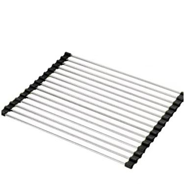 Imagem de Carrinho de cozinha dobrável, escorredor de louça, escorredor de aço inoxidável acima da pia, bandeja organizadora de acessórios de cozinha organizador de vegetais para cozinhas (tamanho: 450 mm x 275 mm)