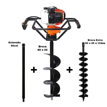 Imagem de KIT Perfurador de Solo Vulcan VPS520 2T 52CC 2,5HP com Broca 80x20cm + Kawashima Extra Broca 80x25cm com Vídea + Extensão 80cm