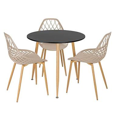 Imagem de Loft7, Mesa de jantar redonda 80 cm preto + 3 cadeiras Clarice Cloe Nude