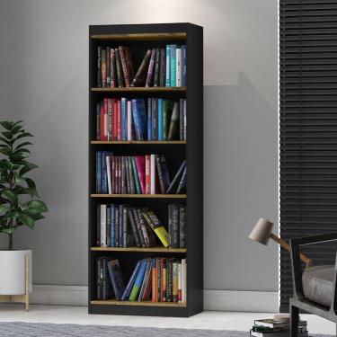 Imagem de Armário Livreiro / Estante para Livros Encanto Preto com Nature - Rede Moveis