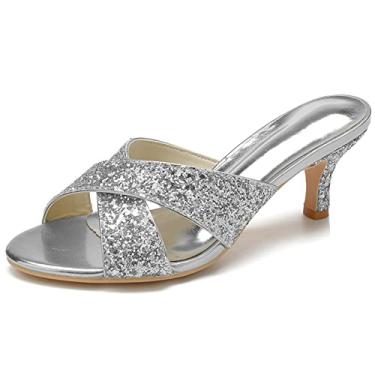 Imagem de Sapatos de noiva de noiva com glitter feminino stiletto marfim sapato aberto salto alto sapatos sociais 35-43,Silver,3 UK/36 EU