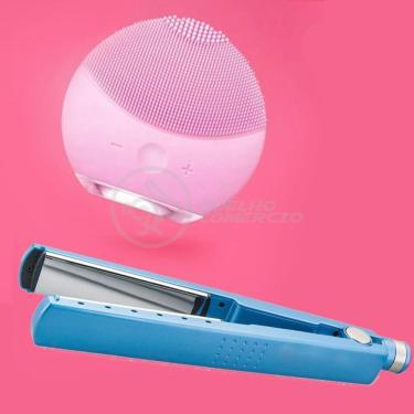 Imagem de Kit 1 Prancha Nanotitanium + 1 Esponja Facial Rosa Bebê Nº32