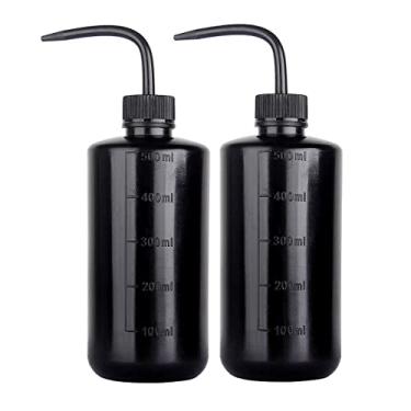 Imagem de Garrafa de lavagem de segurança de plástico de 500 ml, frasco de aperto de laboratório preto com boca estreita e etiquetas de escala, garrafa de esguicho para irrigação de suculentas - 2 pacotes