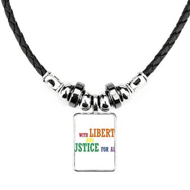 Imagem de DIYthinker LGBT Colar com bandeira de arco-íris Liberdade e Justiça Joias Torque Pingente de corda de couro