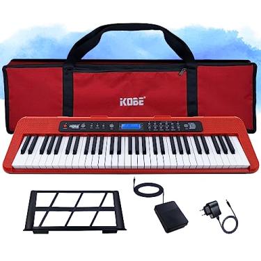 Imagem de Kit Teclado Musical Digital Kobe KB-300 5/8 61 Teclas Sensíveis ao Toque com Pedal Sustain e Capa Vermelha
