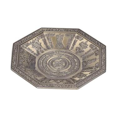 Imagem de Bandeja de Queima Fornece 8 Símbolos Auspiciosos, Prato de Oferta de Fumaça, Prato de Escrituras do Budismo para Pratos Decorativos de Libertação Octogonal (Ciano)