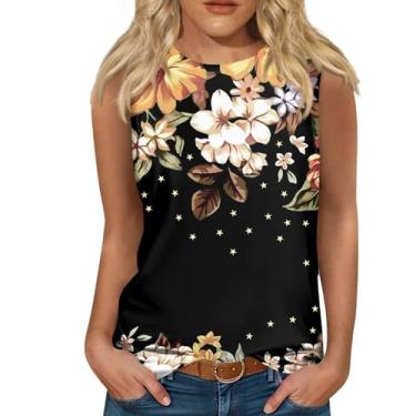 Imagem de Regatas femininas com estampa floral, gola redonda, sem mangas, caimento solto, camiseta de verão para sair, Laranja, XXG