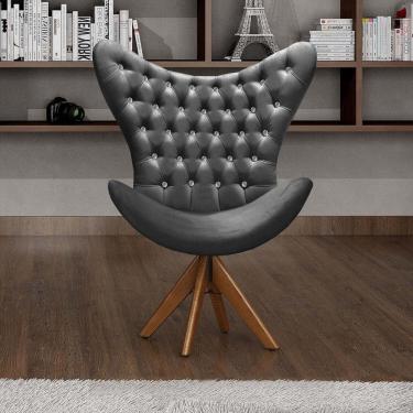 Imagem de Poltrona Alice Egg Strass Cadeira Capitonê Giratória Recepção, Escritório Cinza grafite