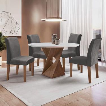 Imagem de Conjunto Mesa Barcelona 100cmx100cm 4 Cadeiras Espanha Tampo Slim Plus Redondo Yescasa Chocolate/Off White/Cinza