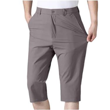 Imagem de Calça cargo masculina cropped com bolsos, calça cargo folgada, leve, calça de praia, verão, ao ar livre, Cinza escuro, XGG