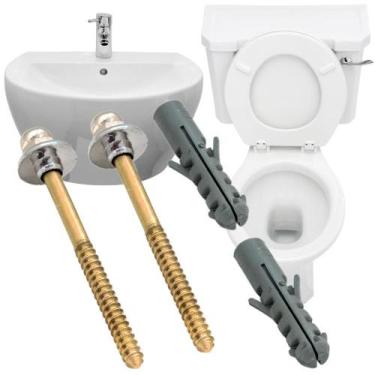 Imagem de Kit 2 Parafusos Sextavado Latonado Latão Bucha 10 Para Fixar Vaso Sani