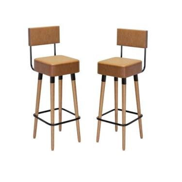 Imagem de Kit 02 Bancos Banquetas Pés Palito Barcelona material sintético Amarul