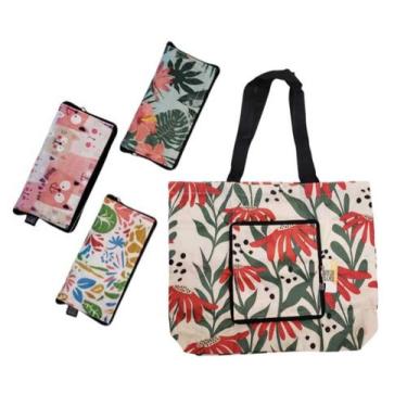 Imagem de Kit c3 Bolsas Dobrável Floral Sacola Impermeável Carteira - MultiA