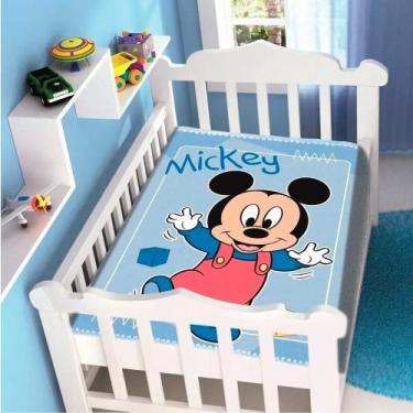 Imagem de Cobertor Infantil Mickey Passinhos Disney Jolitex Bebê Berço, Azul, Be