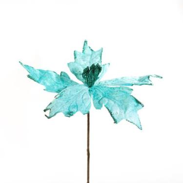 Imagem de Kit 8 Flores Decoração Natal Artificial Brilho Azul 19cm - Genérico