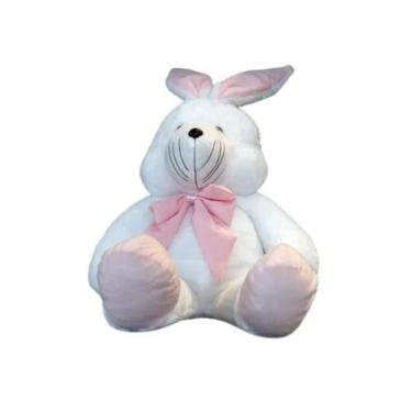 Imagem de Coelho De Pelúcia Fofinho Para A Páscoa - 90cm - LuckBaby, Branco rosa