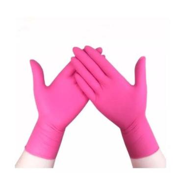 Imagem de Luva Descart Unigloves Clássico Rosa Tamanho M Com Pó 100 Un
