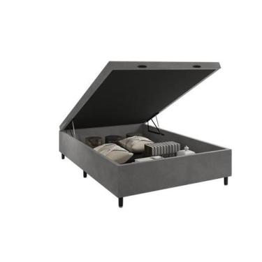 Imagem de Box Bau casal com pistão e alça suede cinza 138cm - Italian