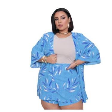 Imagem de Conjunto Kimono Shorts Saia Estampado Plus Size 2 Geração G1,G2,G3 e G