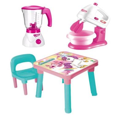 Imagem de Liquidificador Brinquedos Infantil + Batedeira Mesa Didática - DM Toys