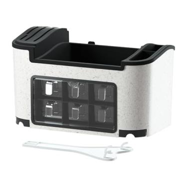 Imagem de YWJLQH Organizador de cozinha colher de pauzinhos de armazenamento rack de especiar, Branco com Padrão