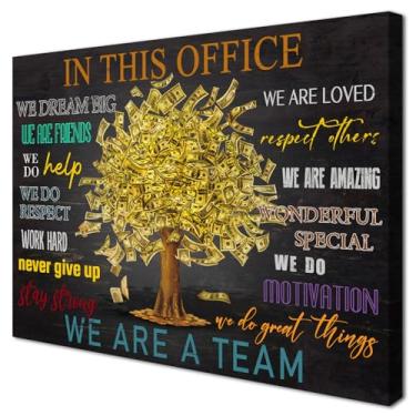 Imagem de Decoração de escritório preta para homens arte de parede emoldurada motivacional neste escritório Get Rich pôster em tela abstrata pintura de árvore de dinheiro moderna inspiradora arte empreendedor