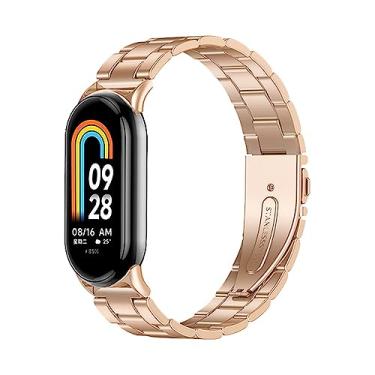 Imagem de XIHAMA Pulseira de metal compatível com Xiaomi Mi Band 9, pulseira de substituição de aço inoxidável compatível com smartwatch Xiaomi Mi Band 9/8 Tracker (ouro rosa)