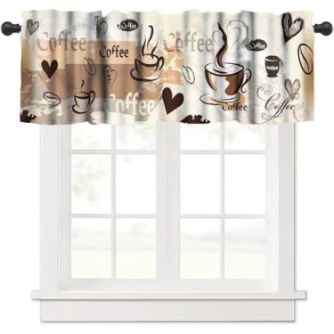 Imagem de Cortinas de cozinha, saia moderna com tema de café para janelas de cozinha, estampa de feijão de café para festas de chá, pequenas cortinas curtas, tratamentos de janela, sanefa para cozinha, café
