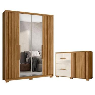 Imagem de Guarda Roupa Solteiro Califórnia e Cômoda Texas Freijó Off White com E