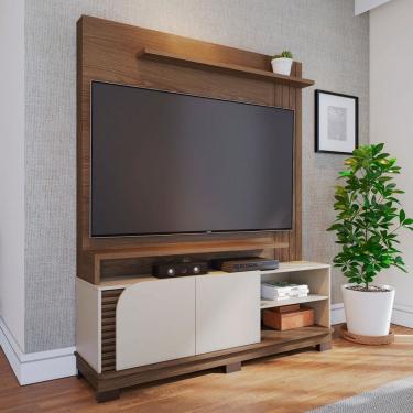 Imagem de Estante para TV Até 65 Polegadas Boss 2 Portas Amêndoa/Off White 1500 - Pnr Móveis