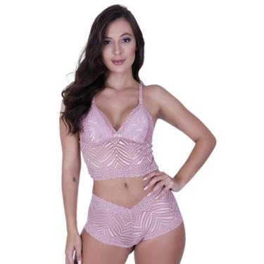 Imagem de Conjunto Lingerie Renda Calcinha Sutiã Sem Bojo Cropped Alta Qualidade