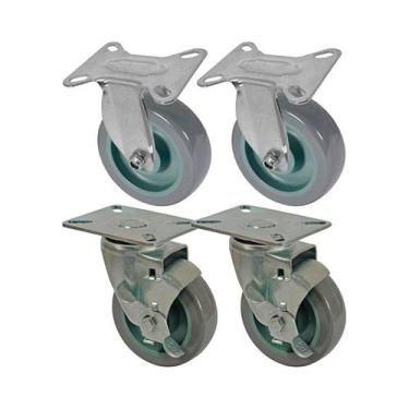 Imagem de Kit 4 un roda rodízio fixo e giratório freio pvc bp 3" 75mm - AJAX