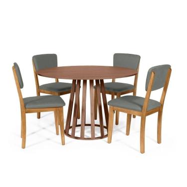 Imagem de Mesa De Jantar Redonda Gabi Noronha Com 4 Cadeiras Estofadas Ella Cinza