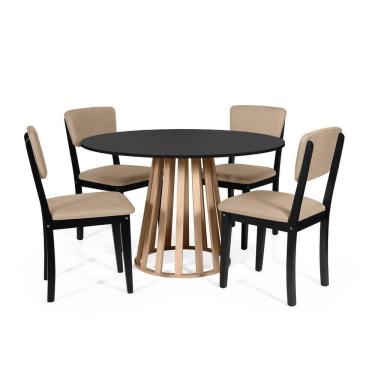Imagem de Mesa De Jantar Redonda Gabi Pret/jade Com 4 Cadeiras Estofadas Ella Preto/bege