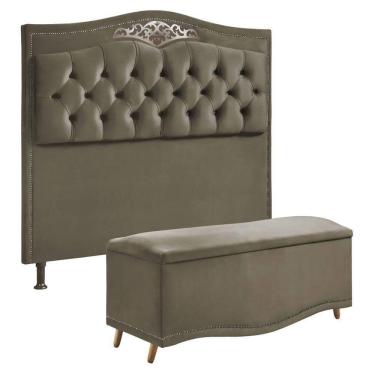 Imagem de Conjunto Cabeceira E Calçadeira Holanda 1,60 Cm Veludo Speciale Home Marrom Castor