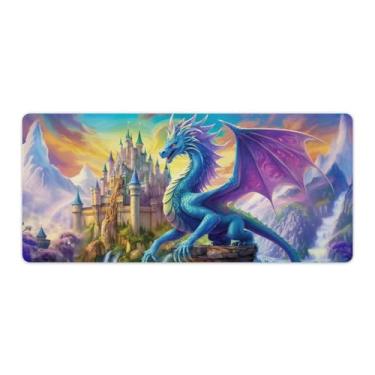 Imagem de ANMOGID Tapete de mouse grande para mesa acessórios de computador organizadores de escritório para jogos suprimentos de decoração essenciais almofadas de teclado para mesa borracha dragão castelo roxo