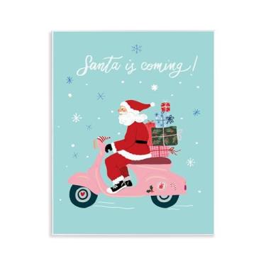 Imagem de Stupell Industries Design artístico de placa de parede de scooter de Papai Noel em ciclomotor por Be Ni La, 28 x 35 cm