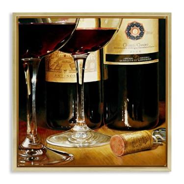 Imagem de Stupell Industries Design vintage de arte de parede em tela flutuante com moldura dourada de vinho e cortiça por Stefano Ferreri, 63 x 63 cm