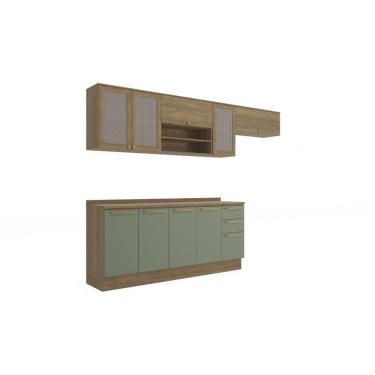 Imagem de Cozinha Completa 5 Peças com Armário e Balcão Kappesberg Botânic 290cm Nogueira/Verde Oliva - CB871