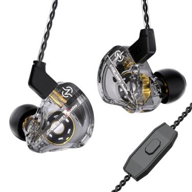 Imagem de CCZ DC01 Pro in Ear Monitor Fones de ouvido Ultrastrong Bass Edition Gaming Earbuds com ajuste profissional em forma de V 4N cabo OFC para músicos/cantores/audiófilos (com microfone, preto)