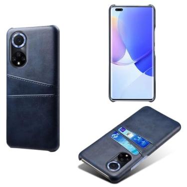 Imagem de Capas Compatível com Honor 50,Caso de couro PU-Tampa de telefone a prova de choque com 2 slots de cartão,Proteção anti-impressão digital e anti-gota-Blue