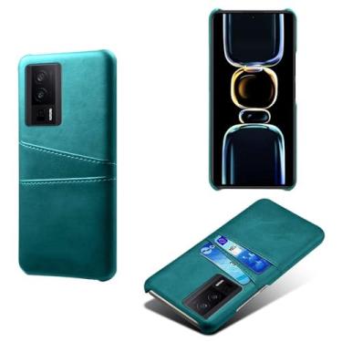 Imagem de Capas Compatível com Xiaomi POCO F5 PRO 5G,Caso de couro PU-Tampa de telefone a prova de choque com 2 slots de cartão,Proteção anti-impressão digital e anti-gota-Green