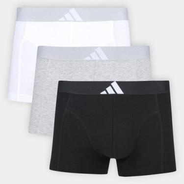 Imagem de Kit Cueca Boxer Adidas 3 Peças, Cinza, Branco, P